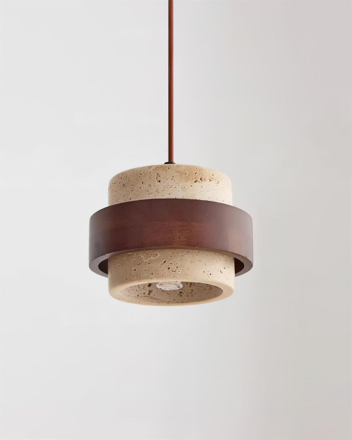 Hanging Lamp with Natural Stone Shade and Wood Trim for Dining Areas, Kitchens, and Islands – Adjustable Height Ceiling Fixture