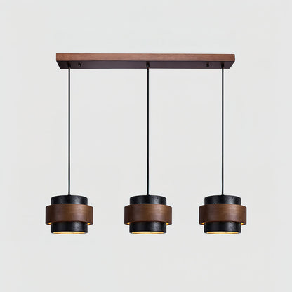 Hanging Lamp with Natural Stone Shade and Wood Trim for Dining Areas, Kitchens, and Islands – Adjustable Height Ceiling Fixture