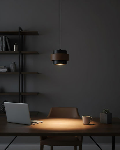 Hanging Lamp with Natural Stone Shade and Wood Trim for Dining Areas, Kitchens, and Islands – Adjustable Height Ceiling Fixture