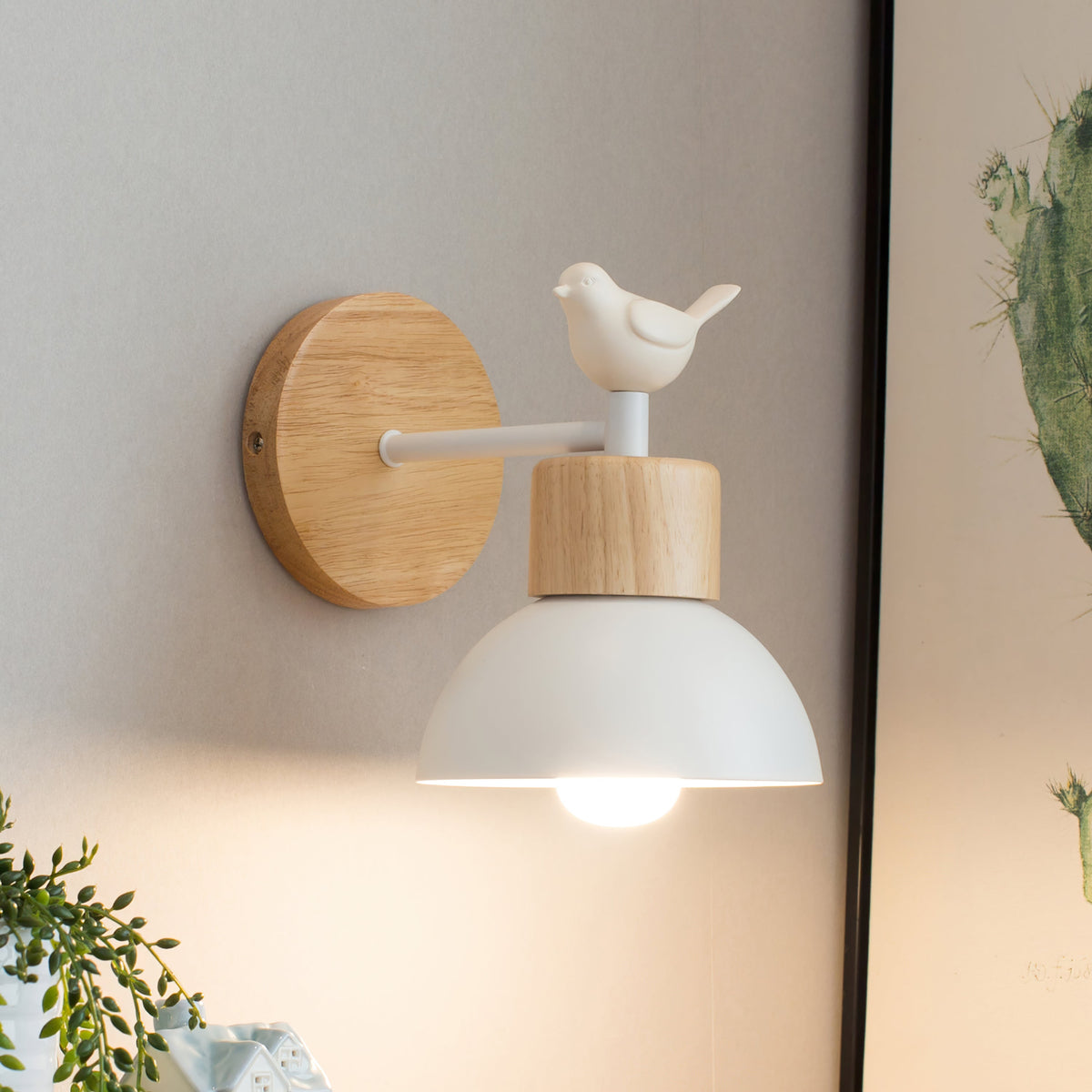 Sconce Light Fixture Wood Metal Bird Accent 6x8 Inch Bedroom Nightstand Reading Lamp Indoor Wall Mounted E26 E27 Socket for Modern Rustic De