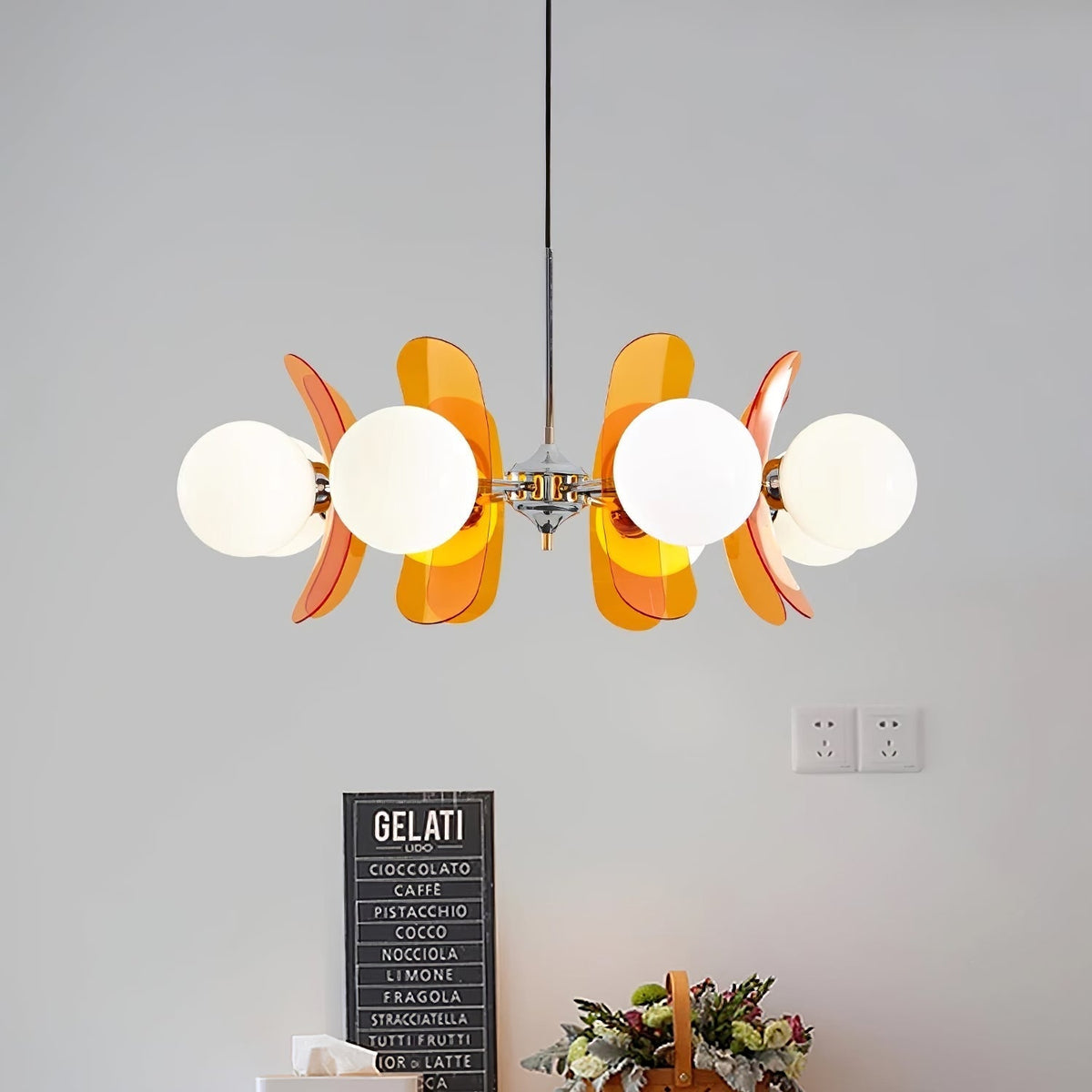 Multi-Bulb Hanging Fixture Chrome & Acrylic Starburst Design for Dining Room Kitchen Living Room 24-32 in Diameter