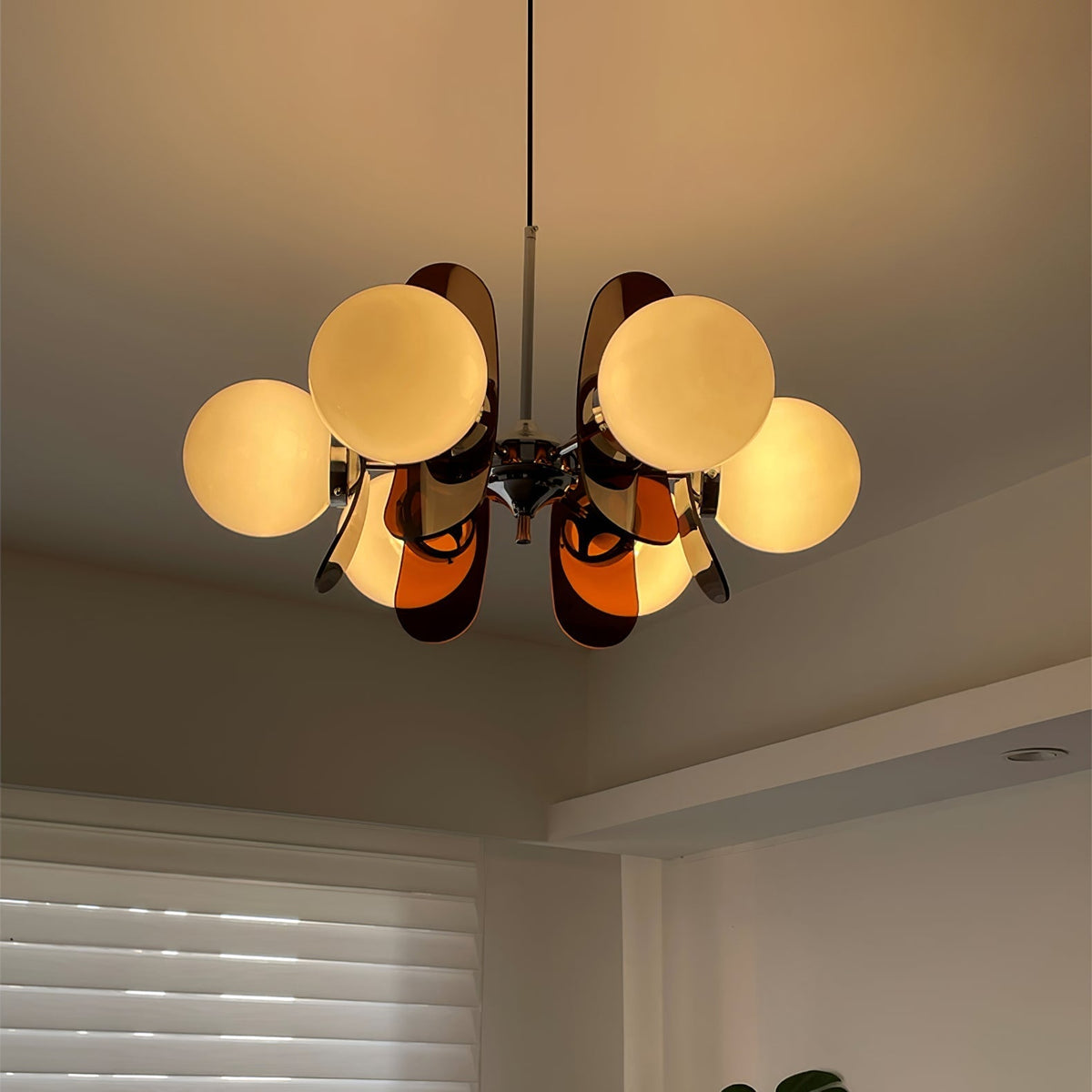 Multi-Bulb Hanging Fixture Chrome & Acrylic Starburst Design for Dining Room Kitchen Living Room 24-32 in Diameter