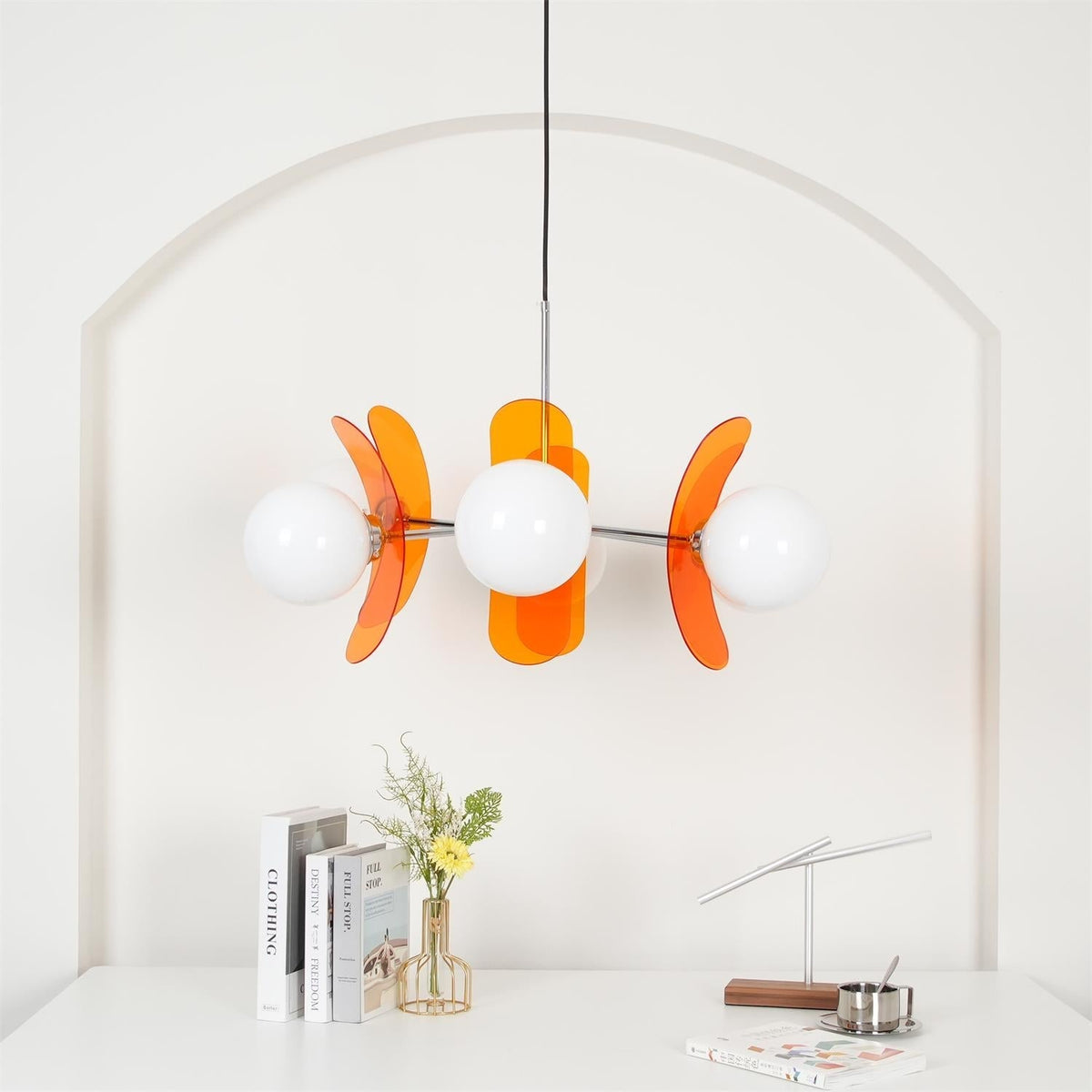 Multi-Bulb Hanging Fixture Chrome & Acrylic Starburst Design for Dining Room Kitchen Living Room 24-32 in Diameter
