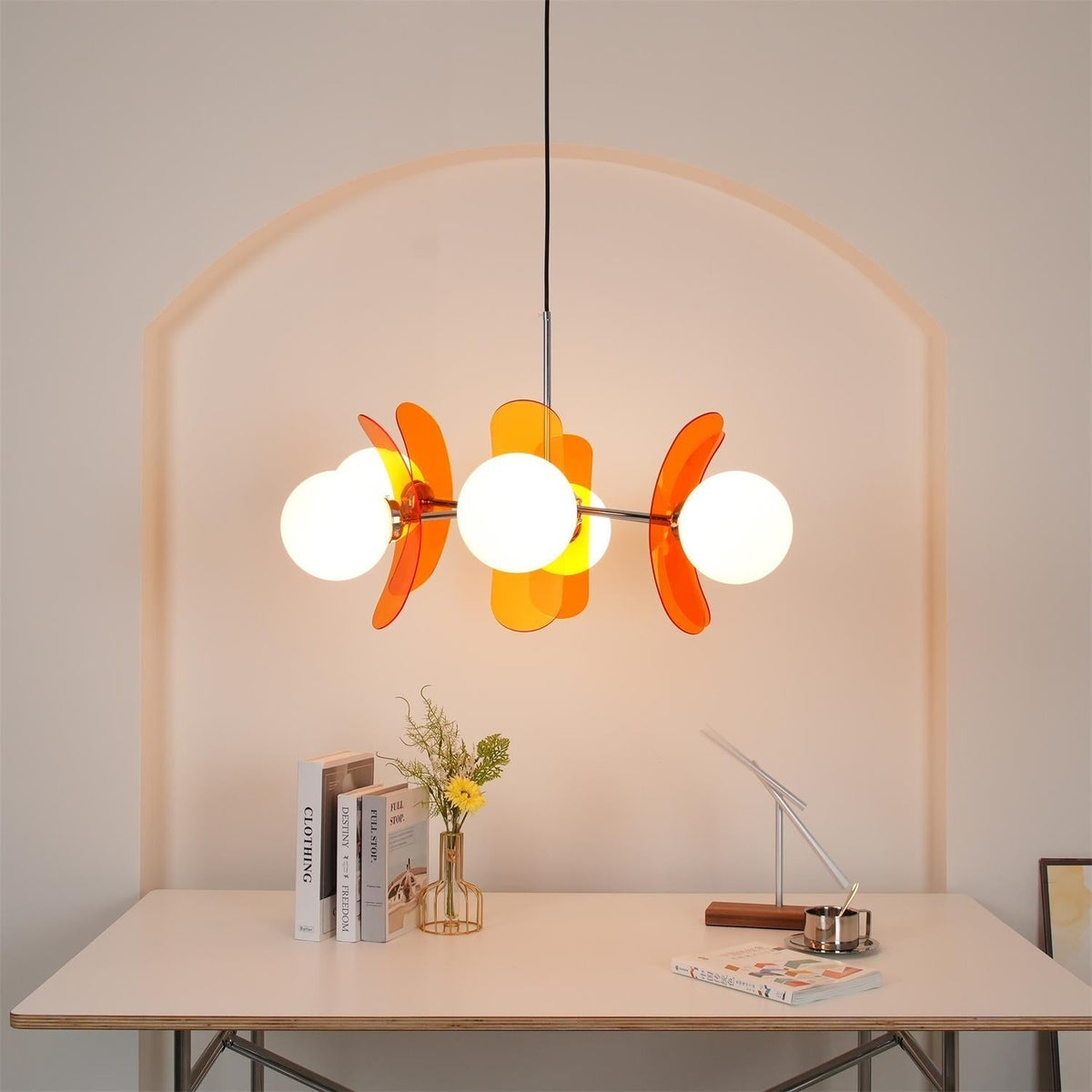 Multi-Bulb Hanging Fixture Chrome & Acrylic Starburst Design for Dining Room Kitchen Living Room 24-32 in Diameter