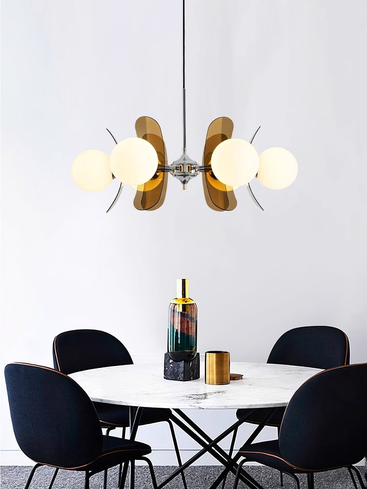 Multi-Bulb Hanging Fixture Chrome & Acrylic Starburst Design for Dining Room Kitchen Living Room 24-32 in Diameter
