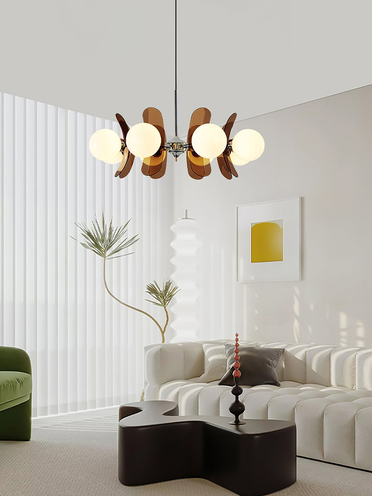 Multi-Bulb Hanging Fixture Chrome & Acrylic Starburst Design for Dining Room Kitchen Living Room 24-32 in Diameter