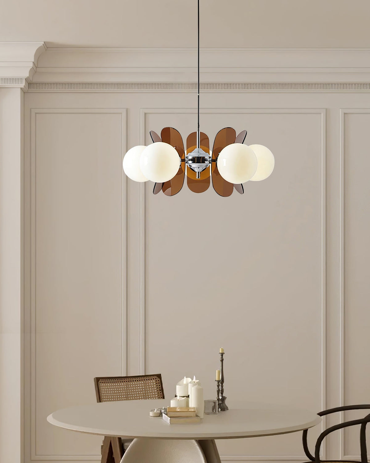 Multi-Bulb Hanging Fixture Chrome & Acrylic Starburst Design for Dining Room Kitchen Living Room 24-32 in Diameter
