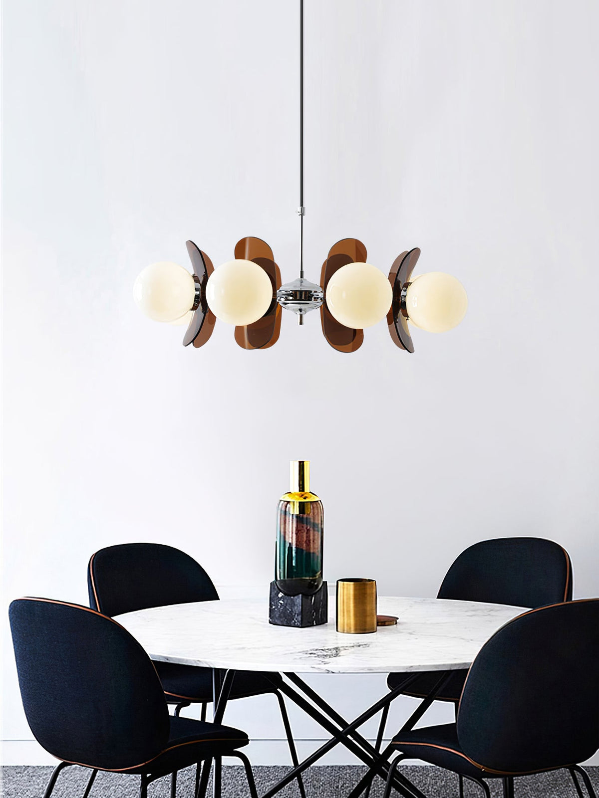 Multi-Bulb Hanging Fixture Chrome & Acrylic Starburst Design for Dining Room Kitchen Living Room 24-32 in Diameter