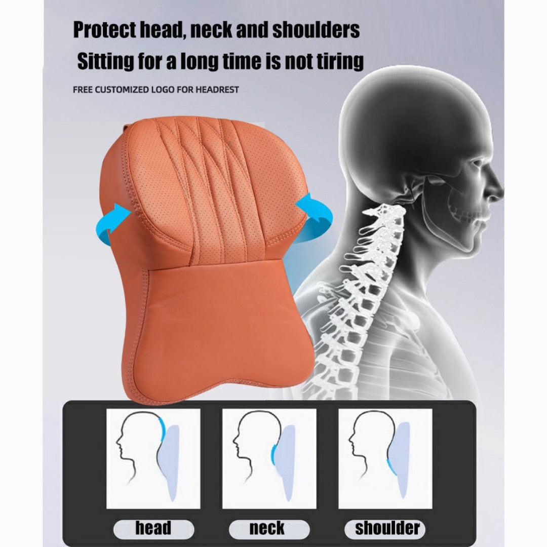 Comfort Drive | Oreiller de voyage ergonomique en mousse à mémoire de forme avec revêtement en cuir souple | Taille universelle pour des déplacements détendus
