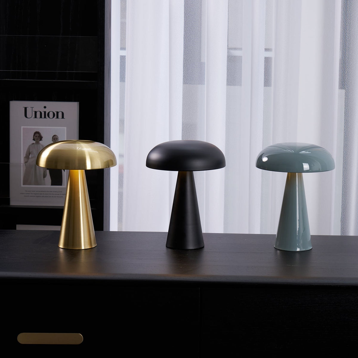 Compact Mushroom Desk Lamp with USB Port 6×8 in Touch Control Dimmable LED Metal Bedside Light for Home Office Reading Nightstand Ambient Li