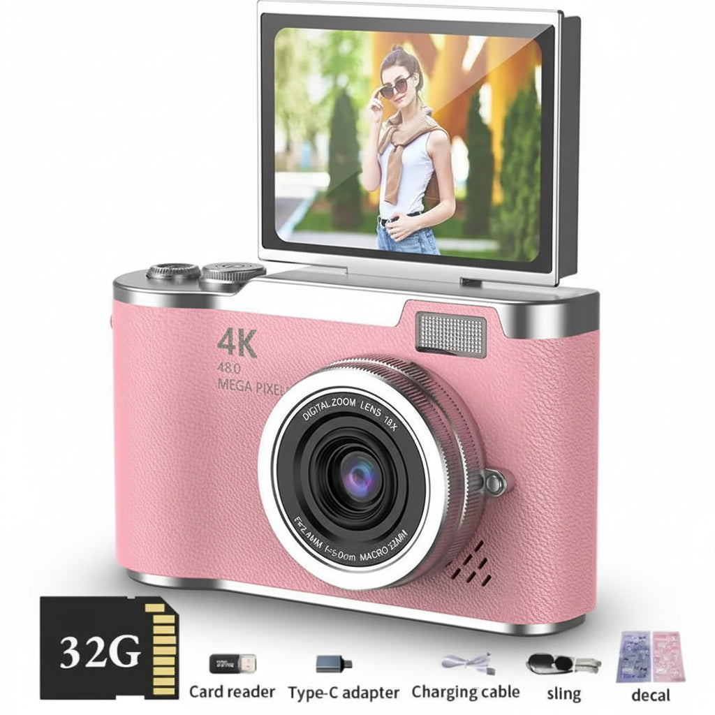 Compact 4K Digital Camera with 180° Flip Screen & 48MP for Easy Selfies