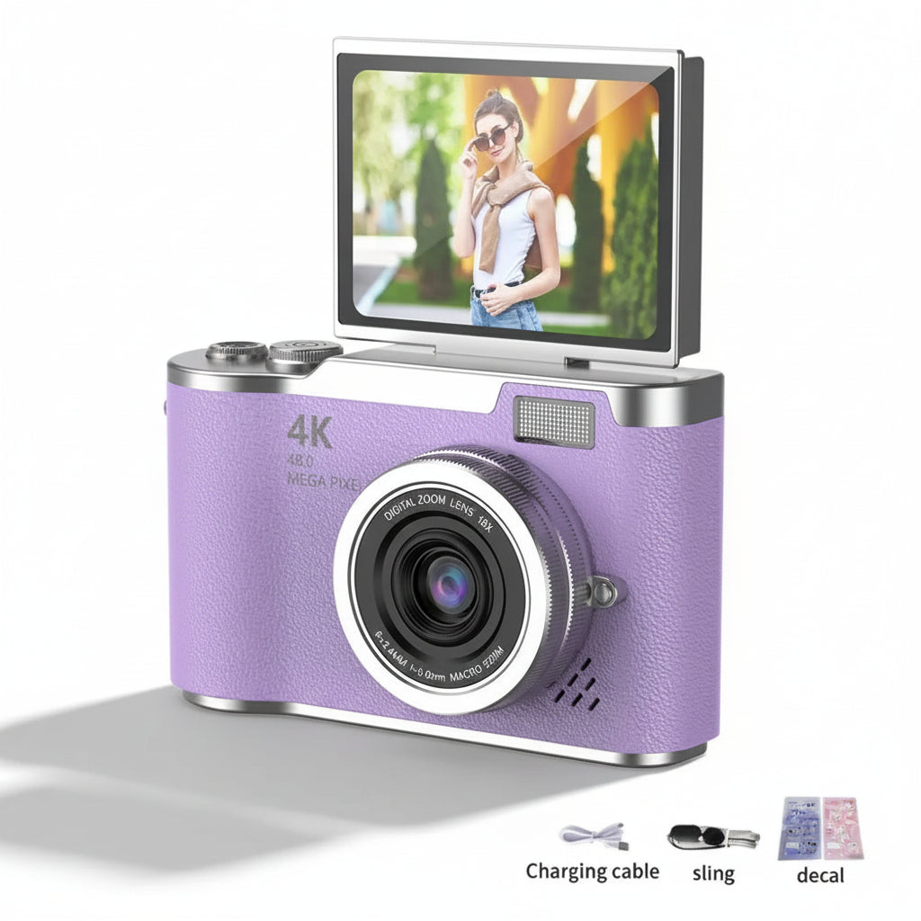 Compact 4K Digital Camera with 180° Flip Screen & 48MP for Easy Selfies