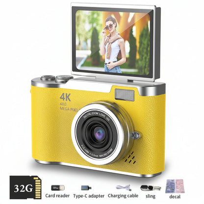 Compact 4K Digital Camera with 180° Flip Screen & 48MP for Easy Selfies