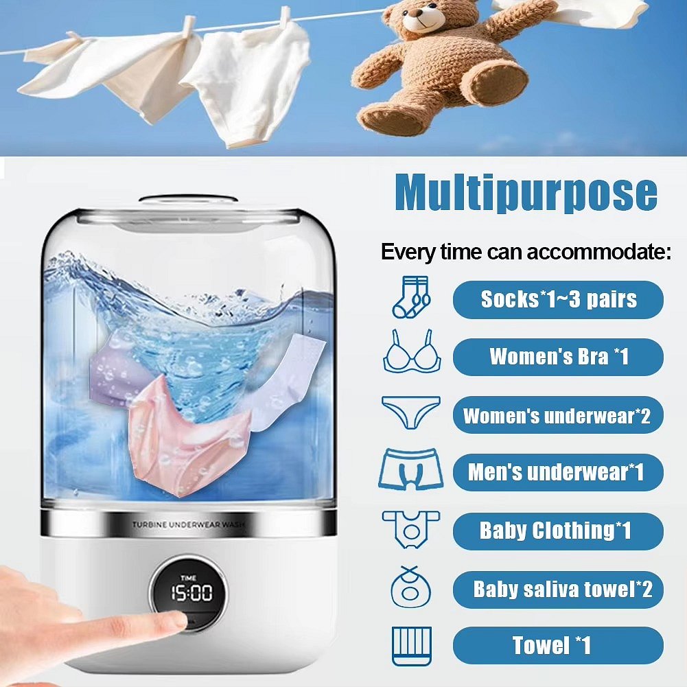 Compact Mini Washing Machine | USB Rechargeable with Dual Cleaning Modes | Portable Solution for Travel and Small Spaces
