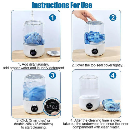 Compact Mini Washing Machine | USB Rechargeable with Dual Cleaning Modes | Portable Solution for Travel and Small Spaces