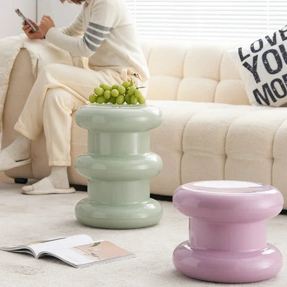 Compact Scandinavian Side Table and Stool – Multifunctional Plastic Design for Bedroom and Living Room