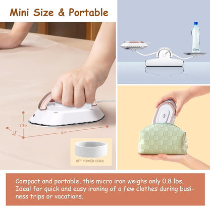 Mini Iron for Travel, Dual Voltage Travel Iron for Clothes, Portable Iron for Shirts and Suits with Ceramic Soleplate
