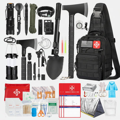 Comprehensive Survival Kit | 262-Piece Emergency Gear with First Aid Tools | Essential Supplies for Disaster Preparedness