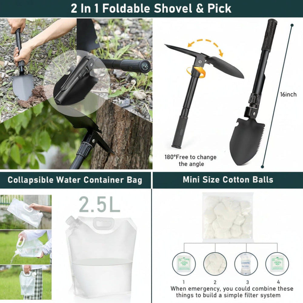 Comprehensive Survival Kit | 262-Piece Emergency Gear with First Aid Tools | Essential Supplies for Disaster Preparedness