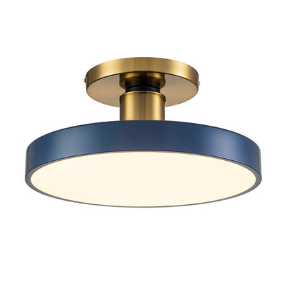 16-Inch Round LED Semi-Flush Ceiling Fixture Navy Blue with Brass Trim Dimmable 5 Color Temperatures for Bedroom Living Room Kitchen Hallway