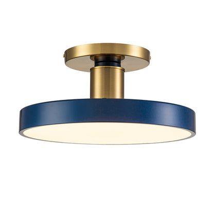 16-Inch Round LED Semi-Flush Ceiling Fixture Navy Blue with Brass Trim Dimmable 5 Color Temperatures for Bedroom Living Room Kitchen Hallway