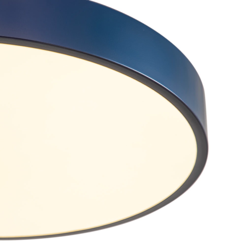 16-Inch Round LED Semi-Flush Ceiling Fixture Navy Blue with Brass Trim Dimmable 5 Color Temperatures for Bedroom Living Room Kitchen Hallway