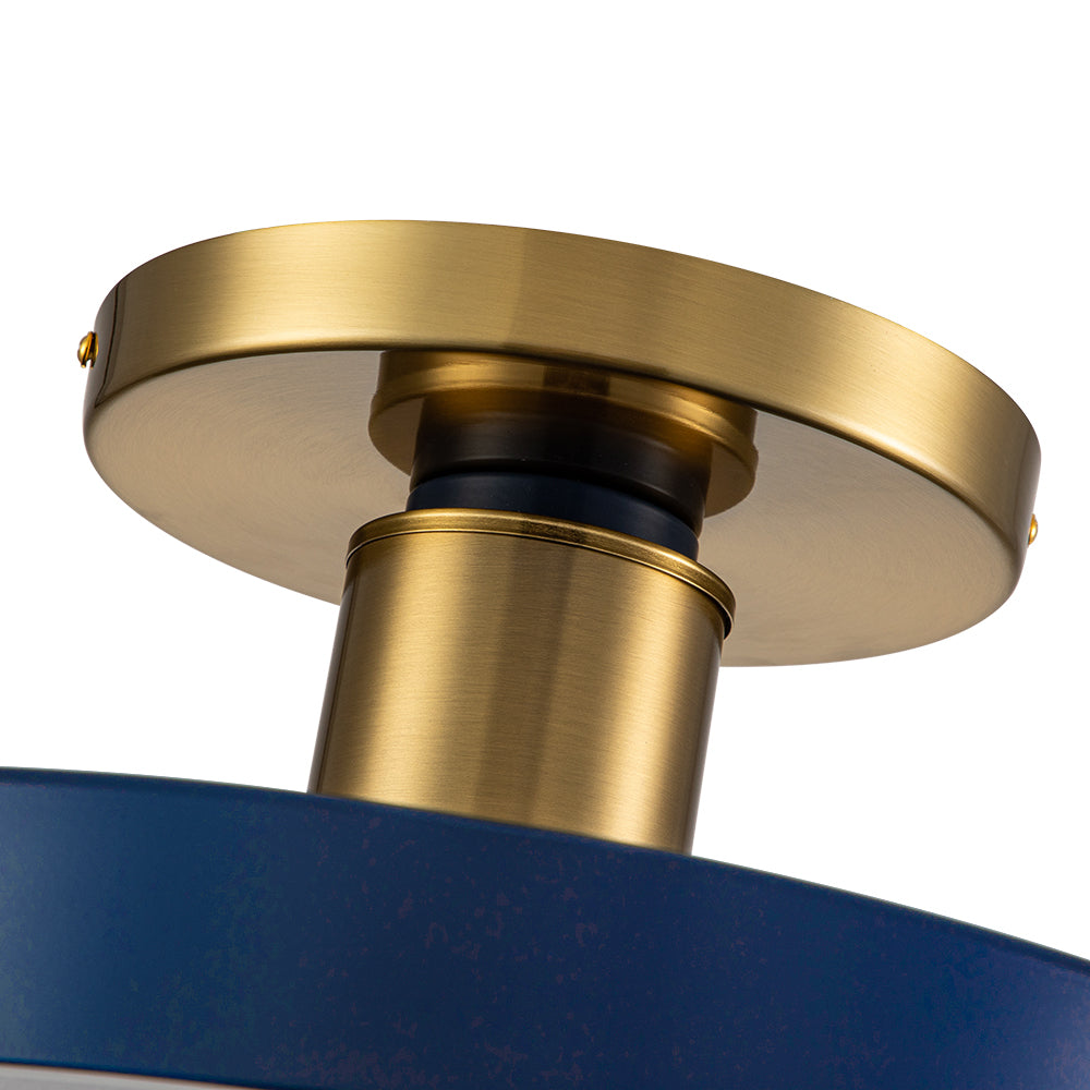 16-Inch Round LED Semi-Flush Ceiling Fixture Navy Blue with Brass Trim Dimmable 5 Color Temperatures for Bedroom Living Room Kitchen Hallway