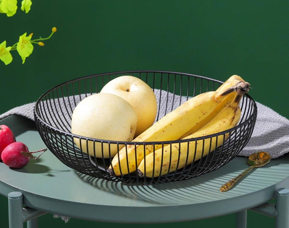 Contemporary Metal Fruit Basket in Black – High-Quality Iron Storage Solution for Modern Kitchens, Large Capacity Design