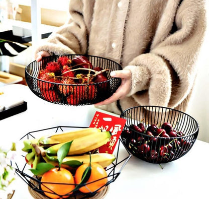 Contemporary Metal Fruit Basket in Black – High-Quality Iron Storage Solution for Modern Kitchens, Large Capacity Design
