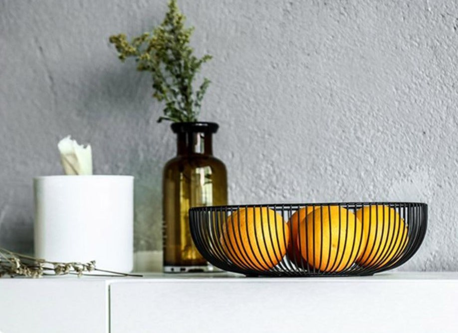 Contemporary Metal Fruit Basket in Black – High-Quality Iron Storage Solution for Modern Kitchens, Large Capacity Design