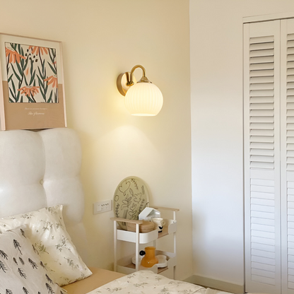 Contemporary Spherical Glass Wall Lamp with Striped Design and LED Compatibility