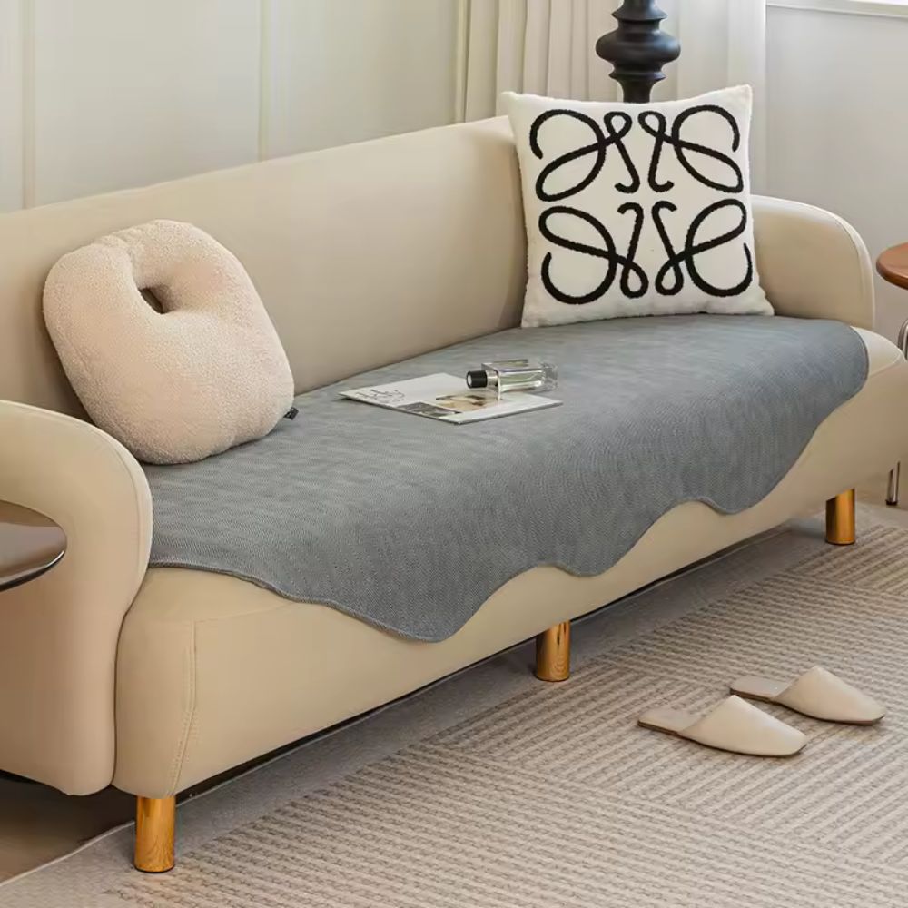 Housse de canapé en microfibre matelassée – Protection antidérapante pour canapés – Bouclier pour meubles toutes saisons en couleurs unies