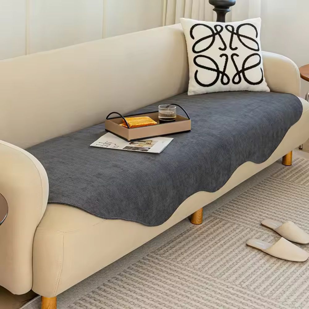 Housse de canapé en microfibre matelassée – Protection antidérapante pour canapés – Bouclier pour meubles toutes saisons en couleurs unies