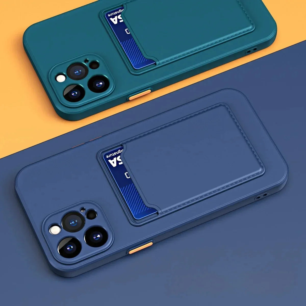 iPhone Silicone Case with Card Slot – Shock-Absorbing Protection with 1-2 Card Holder Pocket for iPhone 17 Pro Max 16 15 Plus – Raised