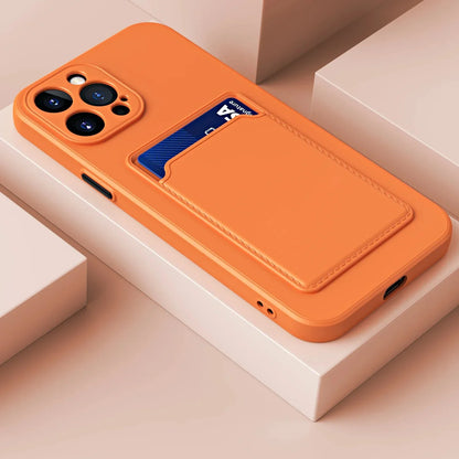 iPhone Silicone Case with Card Slot – Shock-Absorbing Protection with 1-2 Card Holder Pocket for iPhone 17 Pro Max 16 15 Plus – Raised