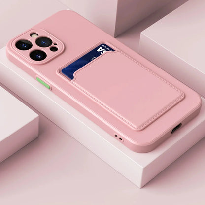 iPhone Silicone Case with Card Slot – Shock-Absorbing Protection with 1-2 Card Holder Pocket for iPhone 17 Pro Max 16 15 Plus – Raised