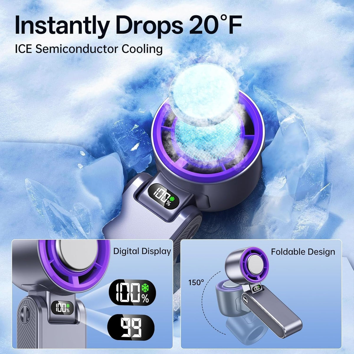Cooling Breeze | Portable Misting Fan with Ice Cooling Technology | Adjustable Turbo Speeds for Instant Relief