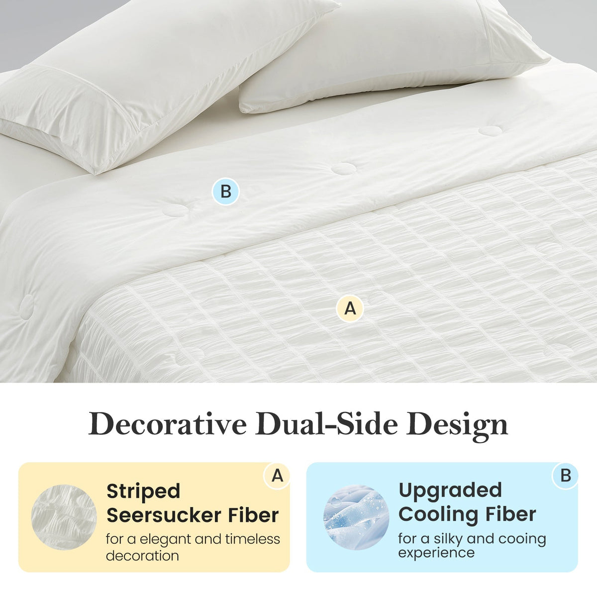 Couette rafraîchissante | Design léger en seersucker à rayures verticales | Tissu respirant pour les dormeurs qui ont chaud