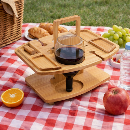 VINEREST – Table de pique-nique à vin en bois avec compartiments divisés