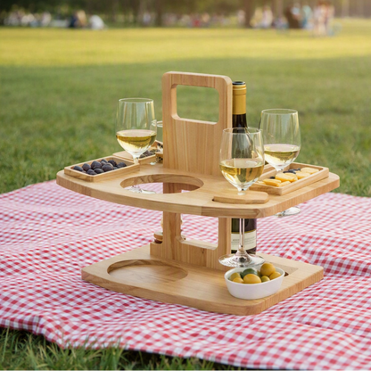 VINEREST – Table de pique-nique à vin en bois avec compartiments divisés