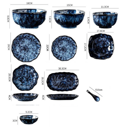 Service de vaisselle en céramique, ensemble de 10 pièces au motif bleu céleste pour dîners de famille, repas décontractés, réceptions formelles, indispensable de cuisine