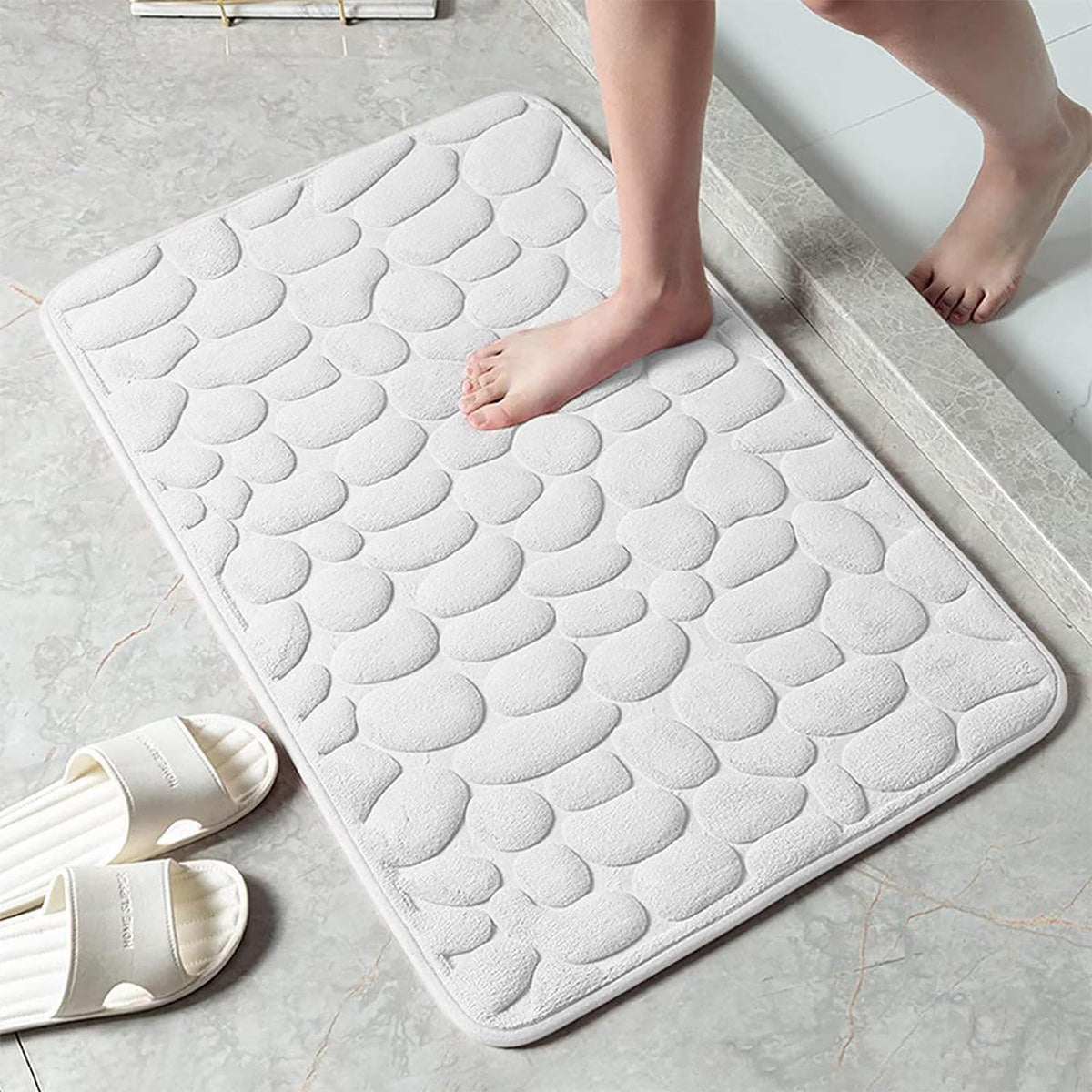 Cora Bath Mat - Cobblestone Embossed, Non-Slip Cotton
