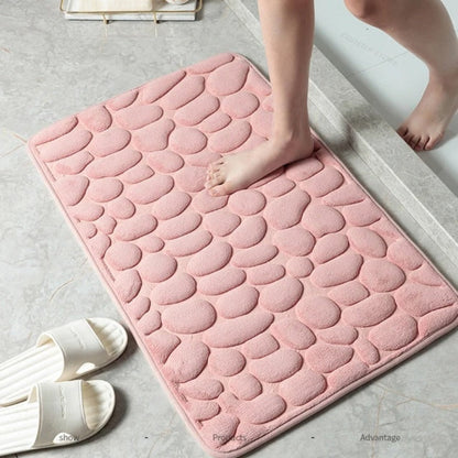 Cora Bath Mat - Cobblestone Embossed, Non-Slip Cotton