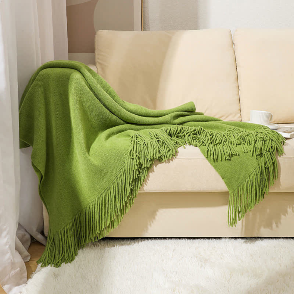 Cora Tassel Blanket - Chunky Knit Acrylic, Multi-Use