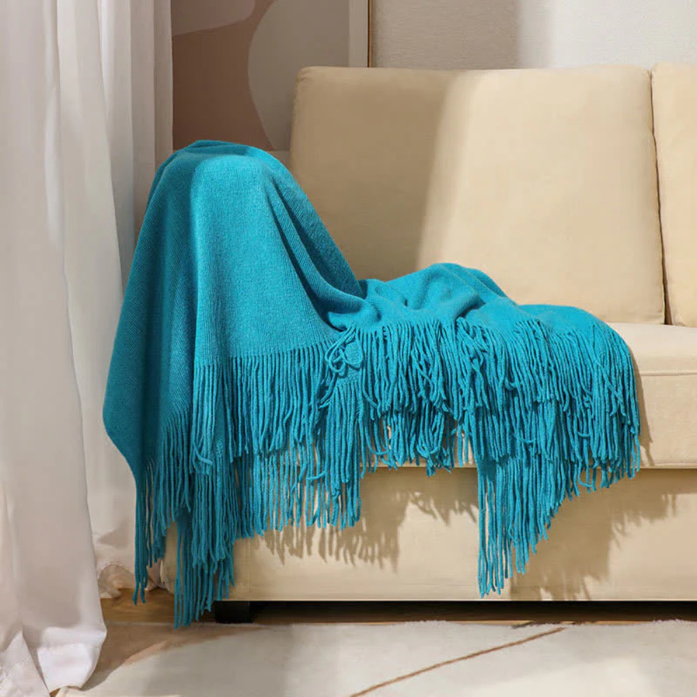 Cora Tassel Blanket - Chunky Knit Acrylic, Multi-Use