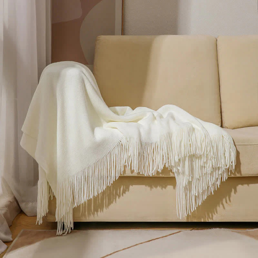 Cora Tassel Blanket - Chunky Knit Acrylic, Multi-Use