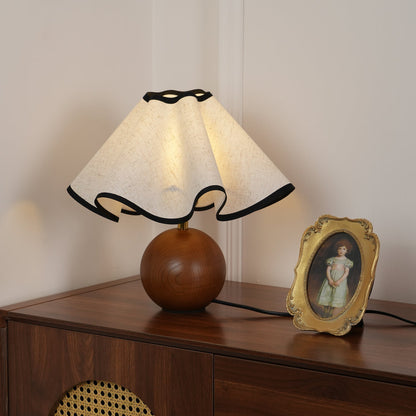 Wooden Desk Lamp with Fabric Shade for Bedroom Nightstand Reading Light Home Office Study Table Lighting 12 in Diameter Ambient Glow Bulb No