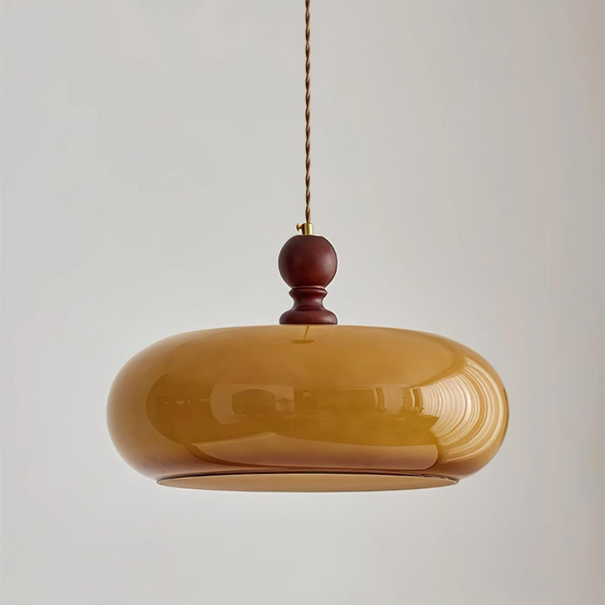 Glass Dome Ceiling Light 16-Inch Walnut Accent for Kitchen Island Dining Table Adjustable Height Modern Hanging Fixture