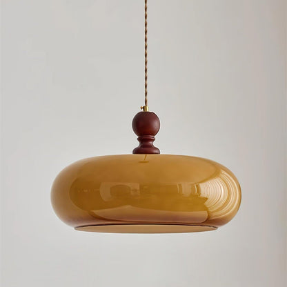 Glass Dome Ceiling Light 16-Inch Walnut Accent for Kitchen Island Dining Table Adjustable Height Modern Hanging Fixture