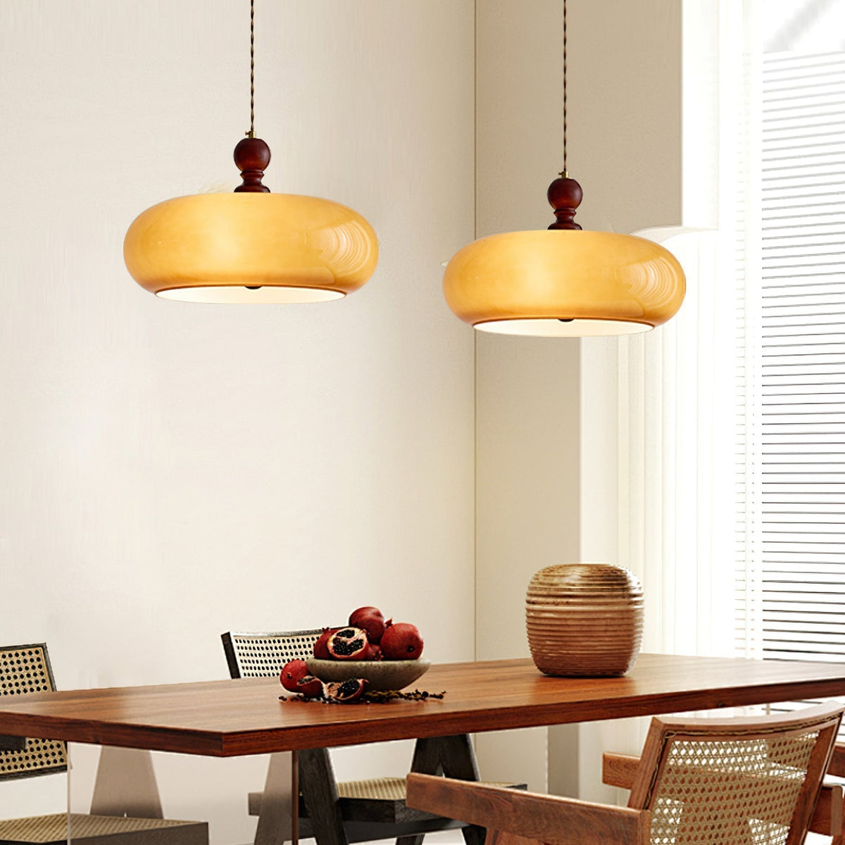 Glass Dome Ceiling Light 16-Inch Walnut Accent for Kitchen Island Dining Table Adjustable Height Modern Hanging Fixture
